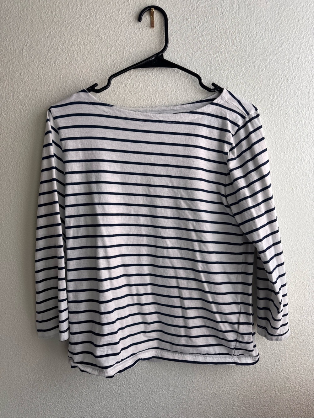J. Crew White and Navy Striped Boatneck Long-Sleeve Top